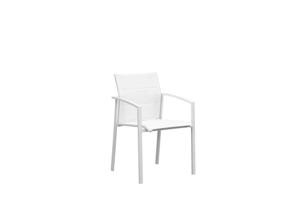 ORICK dining chair in aluminium and white fabric | Mooma Design